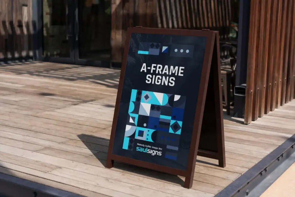 Foldable A-frame sign for exteriors